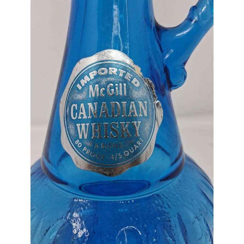 McGill Blue Glass Decanter w/ Handle & Stopper 1960s 0.2 qt KW-DRB 249